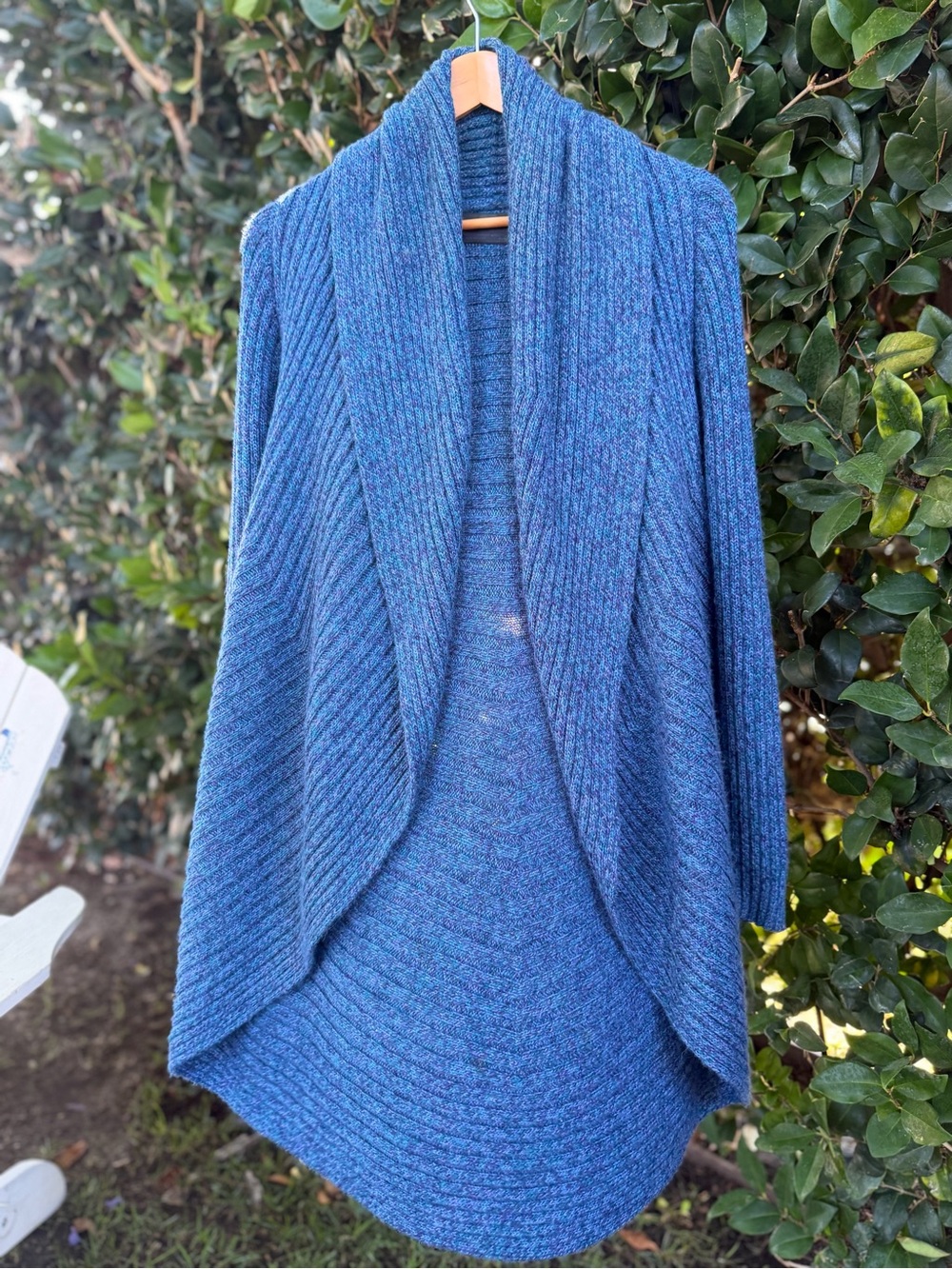 Women's Blue Open-Front Ribbed Poncho Shrug